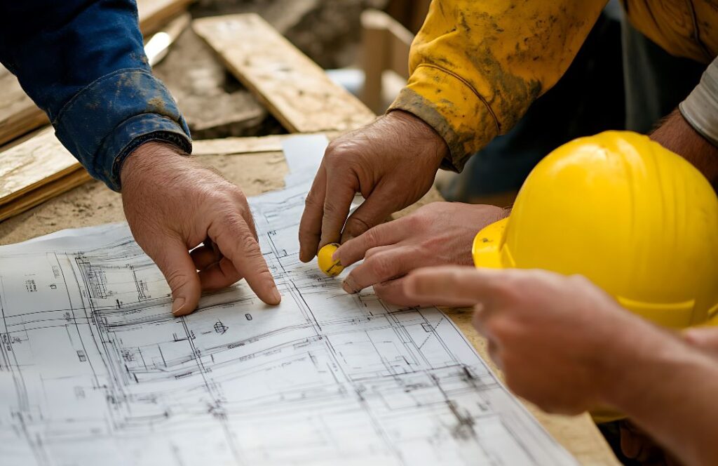 MEP engineering team reviewing data center construction plans to support workforce development.